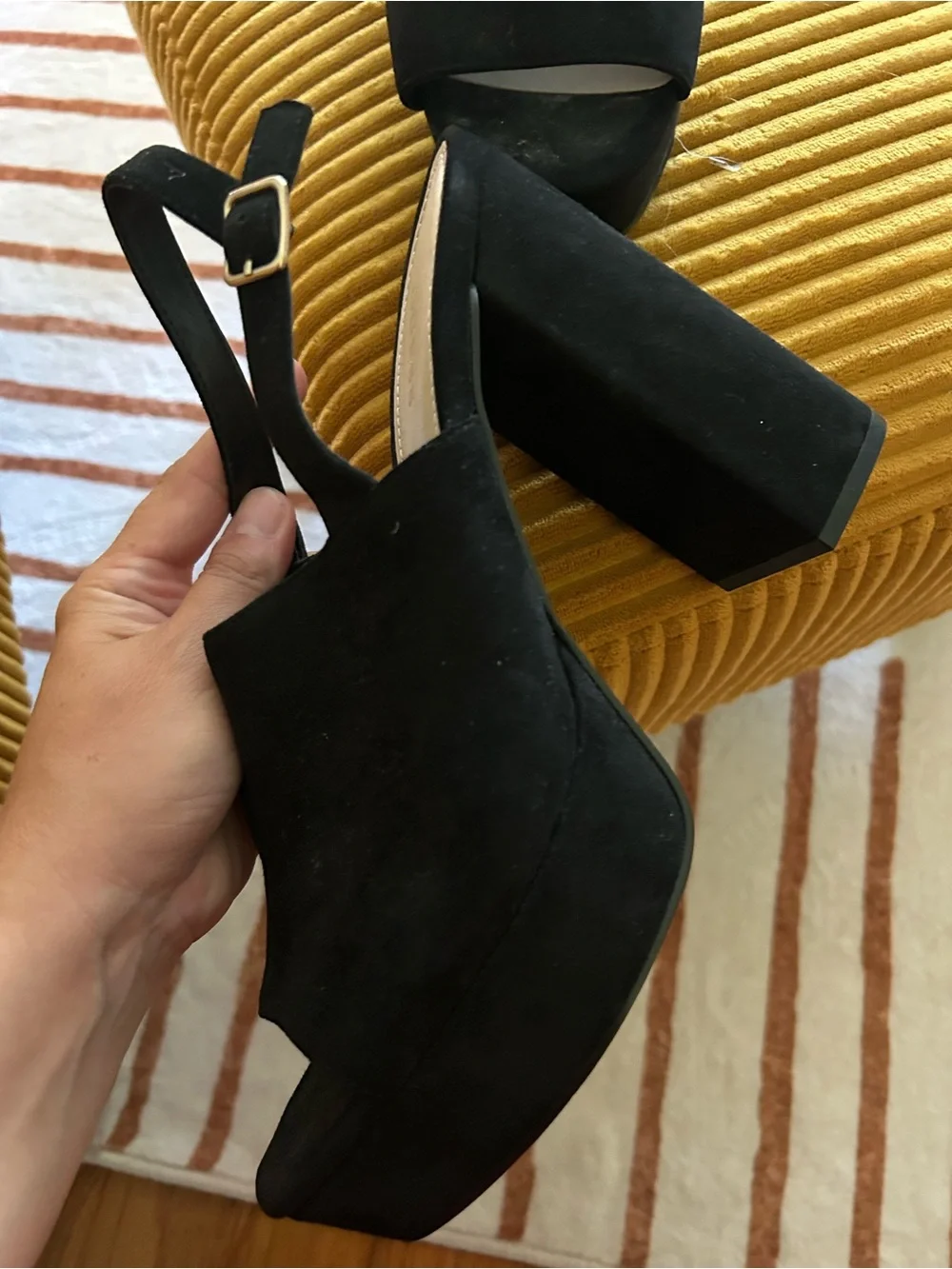 Black Suede Guess Slingback Platforms w/ Chunky Heel Size 9.5